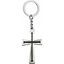 Zincir Figürlü Haç Anahtarlık – Zamak Metal Unisex Gotik ve Sembolik Aksesuar