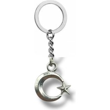 Gümüş Renk Ay Yıldız Figürlü Metal Anahtarlık – Türk Bayrağının Sembolüyle Kültürel Unisex Aksesuar