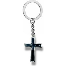 Siyah Mineli Gotik Haç Figürlü Unisex Anahtarlık – Zamak Metal Çanta Süsü ve Spiritüel Aksesuar