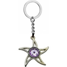 Kadın Deniz Yıldızı Anahtarlık – Açık Mor Taş Detaylı Zamak Kaplama Şık Aksesuar