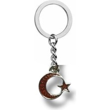 Işlemeli Kırmızı Ay Yıldız Figürlü Gümüş Renk Metal Anahtarlık – Türk Bayrağı Temalı Unisex Aksesuar