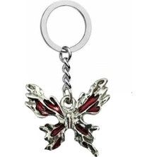 Kırmızı Mineli Gotik Kelebek Unisex Zamak Kaplama Anahtarlık – Zarafetin ve Özgürlüğün Anahtarı