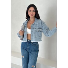 Noa Noa Kadın Siyah Kısa Denim Ceket %100 Cotton Fray Detaylı Sokak Şıklığı Konforlu Kalıp