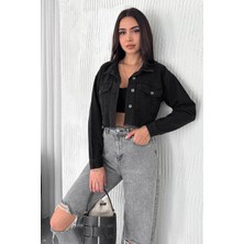 Noa Noa Kadın Kısa Siyah Denim Ceket Pamuk Fray Detaylı Sokak Şıklığı Konforlu Kalıp