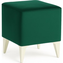 Armegeda Dekoratif Kare Puf 35X35X45 cm – Yeşil Babyface Kumaş, Beyaz Ayaklı Modern Tasarım