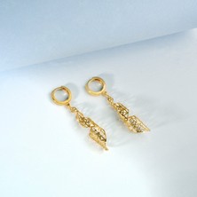 925 Ayar Gümüş Altın Kaplama Geometrik 3D Tasarım Sallantılı Halka Küpe - E00296