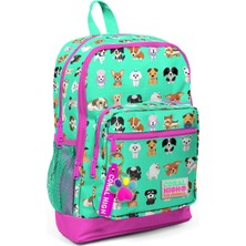 Kids Su Yeşili Köpek Desenli Dört Bölmeli Okul Sırt Çantası 23465