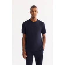 AVVA Erkek Lacivert Bisiklet Yaka Viskon Karışımlı Bi-Stretch Baskılı Regular Fit T-Shirt A52Y1014