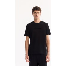 AVVA Erkek Siyah Bisiklet Yaka Viskon Karışımlı Bi-Stretch Baskılı Regular Fit T-Shirt A52Y1014