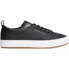 Tommy Hilfiger Geri Dönüştürülmüş Suni Deri - Geri Dönüştürülmüş Polyester Siyah Erkek Günlük Ayakkabı Th Hı Vulc Core Low Cleat Lth