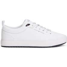 Tommy Hilfiger Geri Dönüştürülmüş Suni Deri - Geri Dönüştürülmüş Polyester Beyaz Erkek Günlük Ayakkabı Th Hı Vulc Core Low Cleat Lth