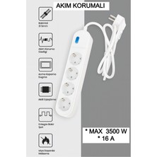 4’lü Anahtarlı Akım Korumalı Grup Priz 1.5 Metre Kablo 16A 3500W Çoklu Priz Uzatma Kablosu