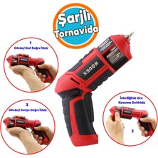 Akülü Otomatik Değiştirilebilir Uçlu Vidalama Şarjlı Tornavida Yıldız Düz Uç Hediyeli