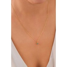 Zeynepli Gold 14 Ayar Altın Mavi Gözlü Aynalı Kolye