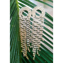 Sarı Renk Zirkon Taşlı Lüks Abiye Küpe