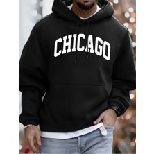 Chıcago Baskılı Unisex 2 Iplik Şardonlu Kapüşonlu Cepli Sweatshirt