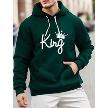 King Desenli Içi Yünlü 2 Iplik Şardonlu Kapüşonlu Cepli Sweatshirt