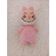 Pembe Labubu Amigurumi Organik Anahtarlık Oyuncak