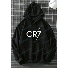Unisex Siyah Cr7 Ön Baskılı Kapüşonlu