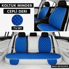 Seat Leon (2005 Öncesi) 1999–2005 Uyumlu 7 Parça Kapitone Araba Koltuk Minderi Deri Mavi - Kaymaz | Trobus