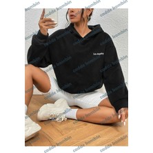 Los Angeles Minimal Sweatshirt - Siyah Baskılı Oversize Kışlık Kalın