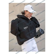 Unisex Siyah Destiny Baskılı Oversize Kapşonlu