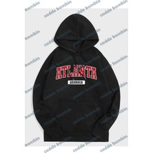 Unisex Siyah Atalanta Baskılı Oversize Kapşonlu