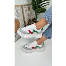 Günlük Kadın Sneaker Kalın Yüksek Taban Bağcıklı Rahat Tiger Şeritli Spor Ayakkabı 032