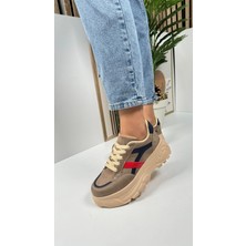 Günlük Kadın Sneaker Kalın Yüksek Taban Bağcıklı Rahat Tiger Şeritli Spor Ayakkabı 032