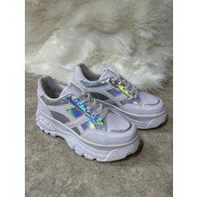 Günlük Kadın Sneaker Kalın Yüksek Taban Bağcıklı Rahat Tiger Şeritli Spor Ayakkabı 032