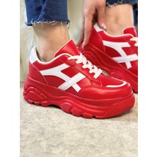 Günlük Kadın Sneaker Kalın Yüksek Taban Bağcıklı Rahat Tiger Şeritli Spor Ayakkabı 032