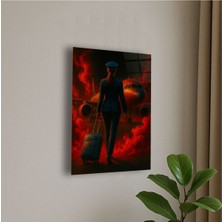 Kadın Pilot ve Uçak Temalı Cam Tablo Kadın Pilot Hediye Isme Özel Doğum Günü, Ev Hediyesi