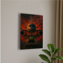 Pushback ve Uçak Temalı Cam Tablo Uçuş Personeli Hediye Isme Özel Doğum Günü, Ev Hediyesi