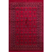 Herat HER04 Red Nostaljik Afgan Desenlerini Viskon Yumuşaklığı ile Buluşturan Ince Makine Halısı