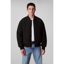 Erkek Tam Kalıp Kolej Yaka Bomber Ceket - Siyah