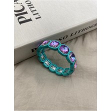 Turkuaz Renk Mor Yansımalı Kristal Taşlı Lastikli Bileklik Baget Model Unisex Kullanıcı İçin