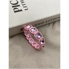 Pembe Renk,gümüş Kristal Taşlı,lastikli,baget Model Bileklik