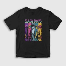 Presmono Unisex Çocuk Siyah Poster Saja Boys K Pop Demon Hunters T-Shirt