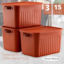 Trend Maison Çok Amaçlı Düzenleyici, Kapaklı Kutu, Dekoratif Saklama Kutusu, Banyo Mutfak Organizer Kiremit Büyük 3'lü