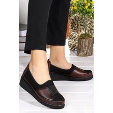 Kadın Celira Bordo Taban Anne Ayakkabı Düz Taban Suni Deri HS00320 Rahat ve Şık