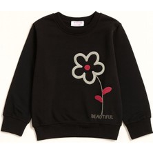 Miniğimin Cicileri Beautiful Çiçek Detaylı Kız Çocuk sweatshirt - Siyah