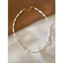 Beyaz Silindir Sedef Kolye