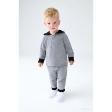 Luess Erkek Çocuk Kapüşonlu Düğme Detaylı Mevsimlik Alt Üst Takım -Gri (3-4 Yaş 8-9 Yaş)