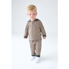 Luess Erkek Çocuk Kapüşonlu Düğme Detaylı Mevsimlik Alt Üst Takım -Bej (3-4 Yaş 8-9 Yaş)