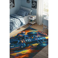 The Reef Design Renkli Yarış Arabası Figürlü Halı Dijital Baskılı Dokuma Kaymaz Tabanlı Yıkanabilir Antre Halısı Antialejik Genç Odası F1 Halısı