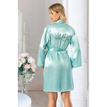 Faal 5908 Kadın Saten Bride Sabahlık-Mint