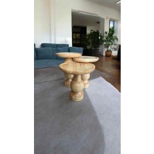 Simillo Home & Living Ahşap Mantar Sehpa 3’lü Set – Naturel Masif Doğal Zigon Sehpa ve Fiskos Takımı