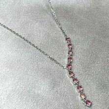 Pembe Zirkon Taşlı Kadın Kolyesi 925 Ayar Gümüş Zincirli Rodyumlu