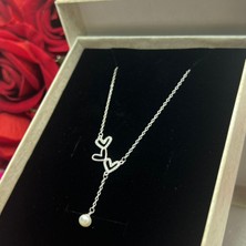 Inci Sallantılı Üç Kalp Kadın Kolyesi 925 Ayar Gümüş Zincirli Rodyumlu Zirkon Taşlı
