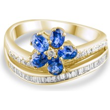 Lial Diamond 1.07 Karat Pırlanta Safir Yüzük, Gerçek Pırlanta, Sertifikalı Mücevher